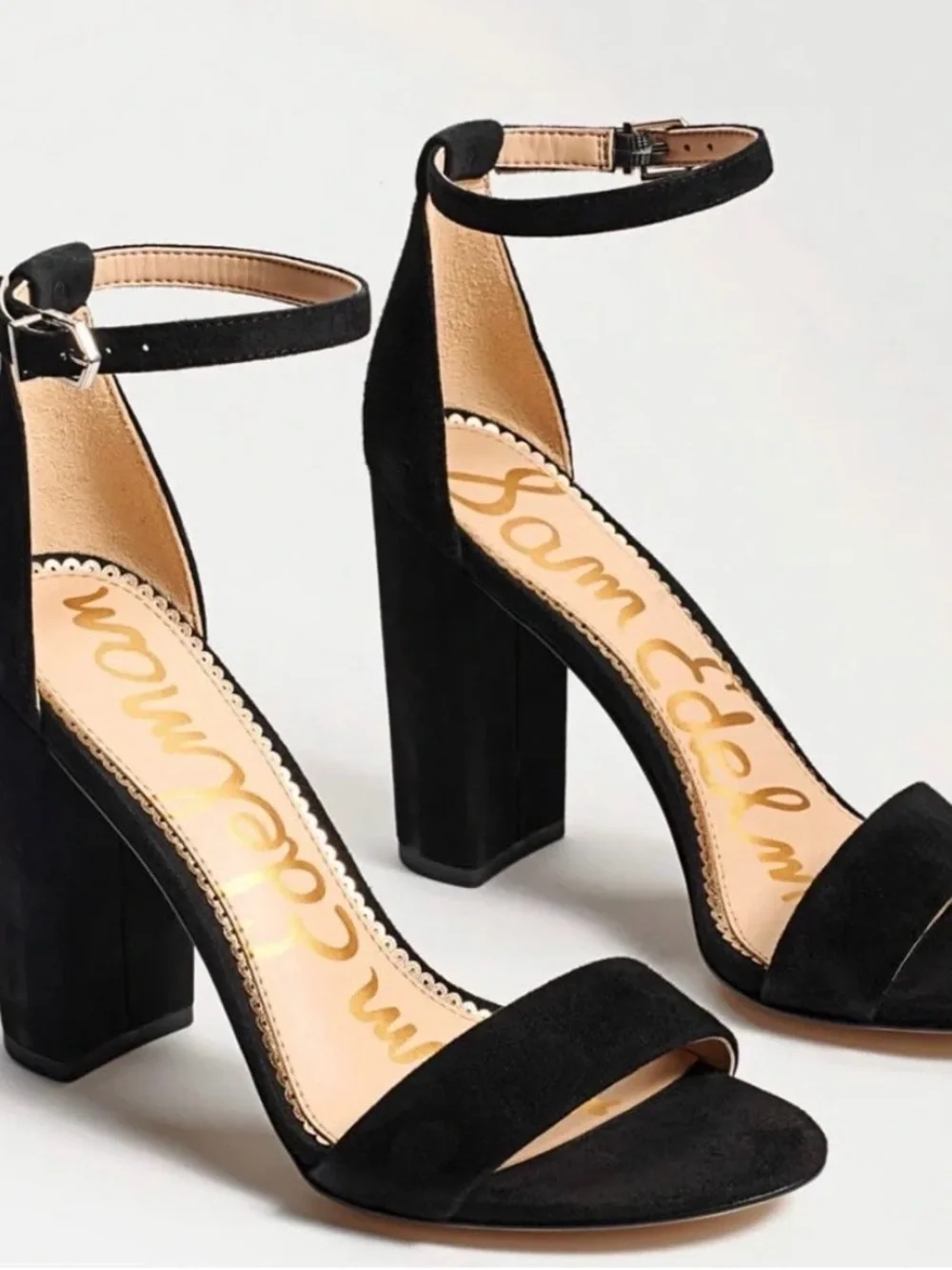 Sam Edelman Black Suede Ankle-Strap Block Heels